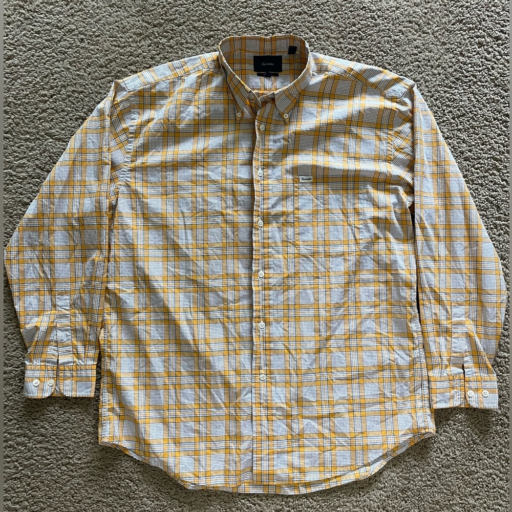 Facconable Button Down Mens XL Orange Plaid Classic Work Preppy French Office